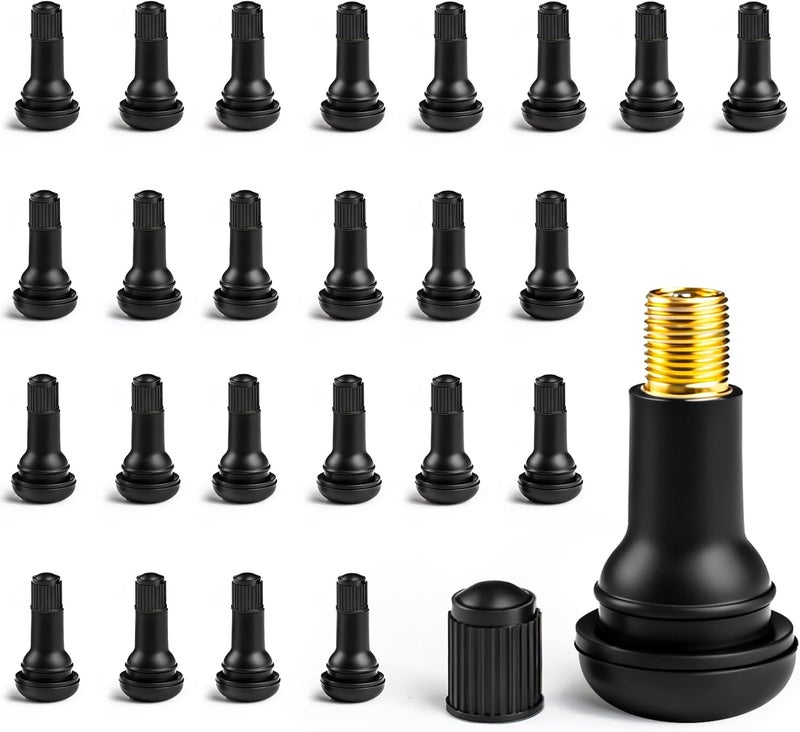 caqeg 25pcs TR413 Tire Valve Stem - Rubber Snap-in Valves, Tubeless Valve Stems Suit for 0.453 inch Rim Holes on Standard Vehicle Tires - Image 1